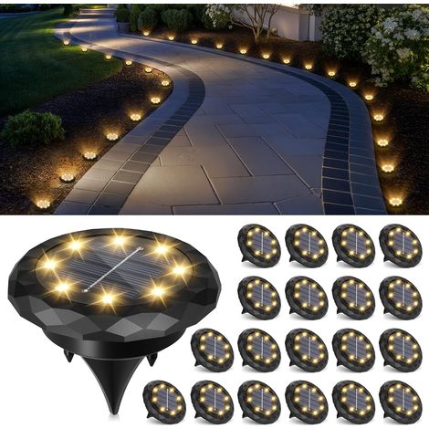 Solpex Lot de 20 lampes solaires de jardin - Étanche IP65 - Éclairage de terrasse pour chemin, allée, piscine, jardin, cour - Blanc Chaud (1/5)