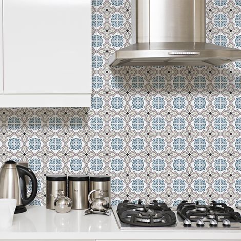 Sticker Mural Carrelage adhésif Cuisine Salle de Bain - 9 STICKERS CARREAUX DE CIMENT AZULEJOS AMADIS - 9stickers20x20cm (1/5)