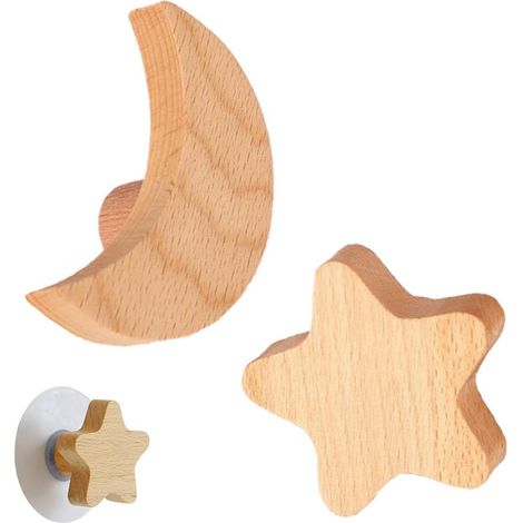 2 crochets en bois, crochets muraux, crochets en bois naturel, Na (1/5)