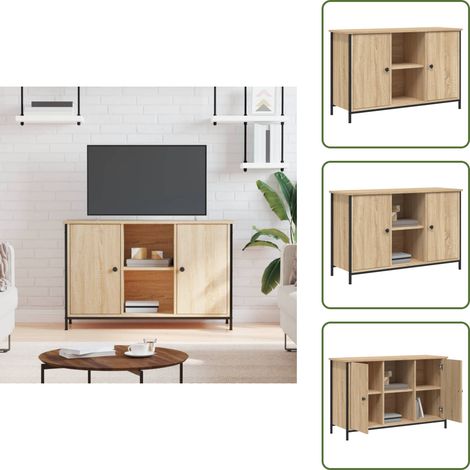 Mobile in Legno Multistrato - vidaXL Mobile Porta TV Rovere Sonoma 100x35x65 cm in Legno Multistrato - Mobile con Piedini in Ferro