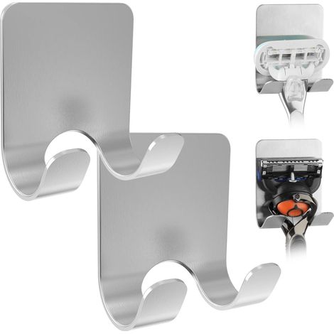 Set mit 2 wandmontierten Rasiererhaltern für die Dusche, selbstklebende Rasiererhaken, selbstklebender Edelstahlhalter