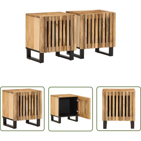 The Living Store Tables de chevet 2 pcs 40x34x46 cm bois massif de manguier brut - Table De Chevet - Meuble Industriel - Table De Nuit - Bois Massif - Manguier (1/5)