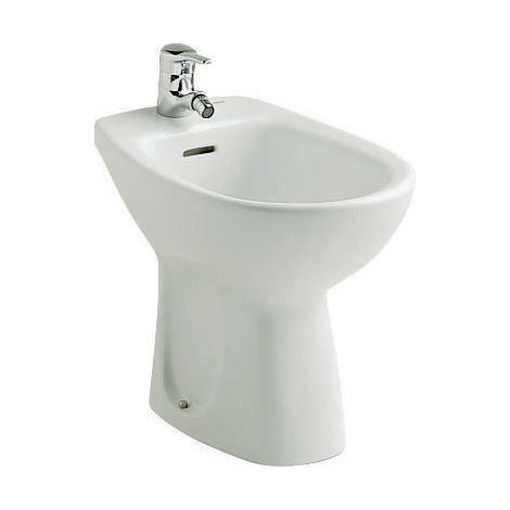 Bidet sur pied vitrifié blanc – Hauteur 390 mm – Porcelaine – Forme arrondie – Trop plein inclus