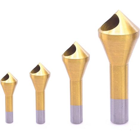 4pcs Fraise à ébavurer Chanfreiner Outil D'ébavurage Revêtu de Titane Foret en HSS Conique 90° Foret à Fraise pour L'aluminium Bois et Plastique (1/4)