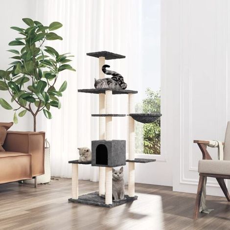 Arbre à chat avec griffes en sisal, gris foncé, 142 cm
