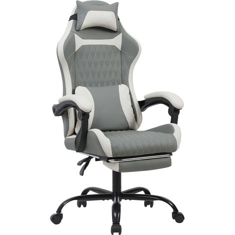 Fauteuil de gaming et de bureau ergonomique en cuir PU respirant avec repose-pieds, structure en acier et roulettes silencieuses (1/5)