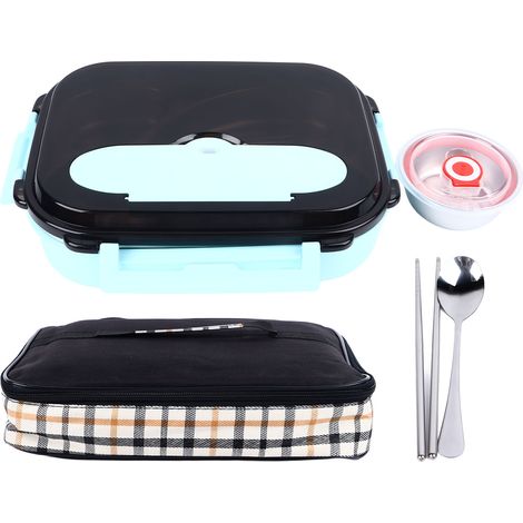 2-Liter-Lunchbox aus Edelstahl mit 4 Fächern und Besteck, ideal für Arbeit, Schule und Reisen. (1/5)