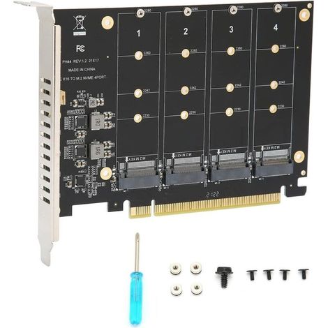 Carte Adaptateur Double M.2 PCIE, 4 Ports M.2 NVMe SSD vers PCIE X16 M Key Convertisseur de Lecteur de Disque Dur Carte D'extension PC Carte D'extension Interne(ph44) (1/4)