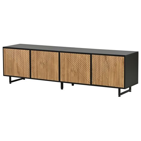 Meuble TV 180cm 4 portes design strié bois noir pour TV 80 pouces (1/5)