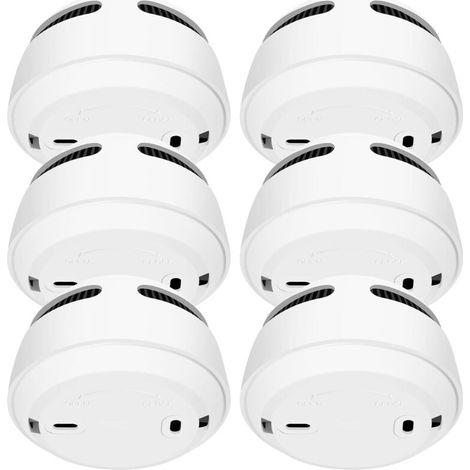 Détecteur de fumée, lot de 6 détecteurs de fumée, batterie 10 ans, alarme incendie, bouton test/silence, 85 dB, blanc (1/5)