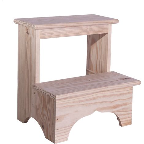 WELL HOME - Taburete ESCALON fabricado en madera, acabado SIN barniz, 40x30x40 cm