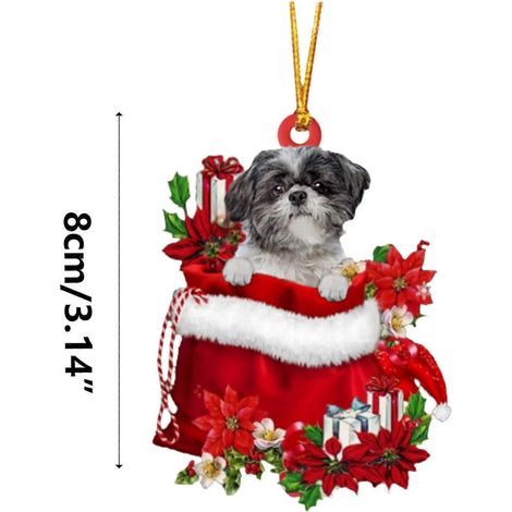 Décorations saisonnières & de fêtes : étiquette de Noël mignonne chien et fleurs, décorations de Noël, étiquette pendentif pour sapin de Noël, décoration, sapin de Noël de chalet (1/4)