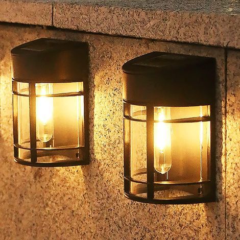 LAN Solar-Gartenleuchten für den Außenbereich, 2er-Pack wasserdichte LED-Solar-Wandleuchten im Retro-Stil zur Dekoration von Wegen, Terrassen, Patios, Zäunen und Balkonen [Warmweiß 3000K] (1/5)