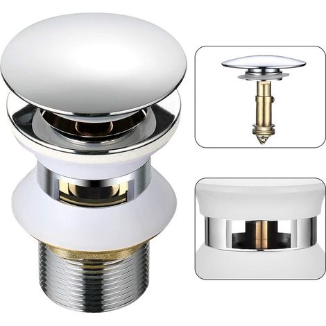 Universel Bonde Lavabo avec Trop-plein Pop-Up Automatique Push Open Click Clack pour Salle de Bain 1-1/4" en Laiton Chromé (1/5)