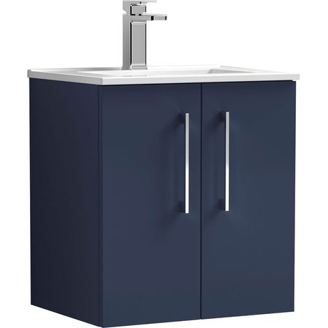 Nuie Arno Wall Hung 2-Door Vanity Unit with Basin-2 500mm Wide - Midnight Blue (1/5)