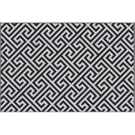 Moquette extérieure, en plastique Design double face Hydrorésistante pour balcon patio Noir blanc 152 x 243 cm