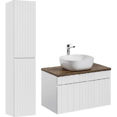 meuble vasque à poser 80 cm + colonne Emblematic White - Livraison gratuite