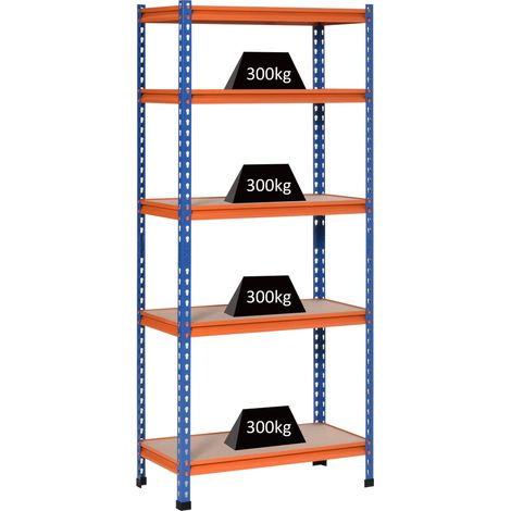 Étagère en métal de garage 5 niveaux capacité 1500 kg 80 x 40 x 182 cm bleu orange