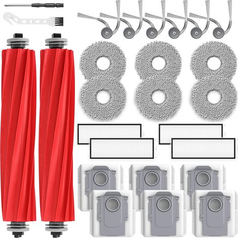 Kit de 26 accessoires et pièces détachées pour aspirateurs robots Roborock QV 35A/QV 35S, 2 brosses rotatives, 4 filtres HEPA, 6 sacs à poussière, 6 lingettes de nettoyage, 6 brosses latérales (1/5)