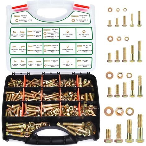 772PCS Kit d'assortiment de boulons de grade 8, Kit de boulons et d'écrous lourds, 1/4-20 5/16-18 3/8-16 1/2-13 Tailles SAE incluses