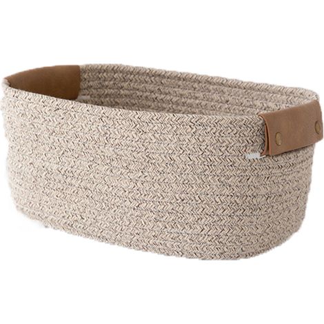 Panier de rangement, panier à linge, support de rangement pour armoire, panier avec poignée en cuir en coton tissé, 282211 cm, marron (1/5)