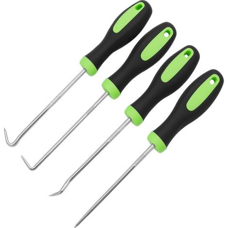 Set di 4 ganci e estrattori per la rimozione di tubi flessibili e guarnizioni, in acciaio al cromo vanadio, con impugnatura ergonomica. (1/5)