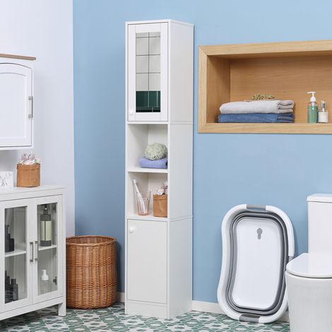 kleankin Meuble colonne de salle de bain armoire haute placard de rangement avec étagère réglable - 30 x 28 x 170 cm - blanc (1/5)