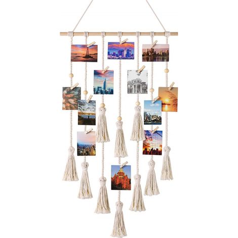 Tapisserie murale en macramé avec 30 pinces, style bohème chic, idéale pour la décoration intérieure (chambre, mariage, etc.). Dimensions : 108 cm (L) x 43 cm (l). (1/5)