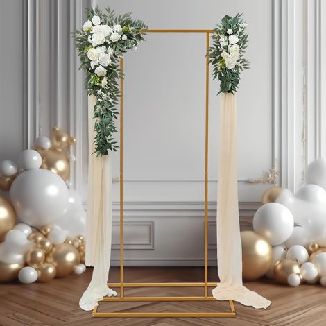 Arche de mariage carrée dorée Support de fond réglable Ballon de mariage moderne Décoration florale Support de cadre 100 x 40 x 200 cm Décoration de fond (1/5)