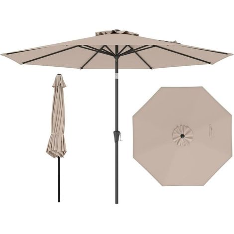 TRADE SHOP - Ombrellone Beige Ottagonale Con Palo Centrale Manovella 2x3mt Da Giardino Piscina 531005 - (1/5)