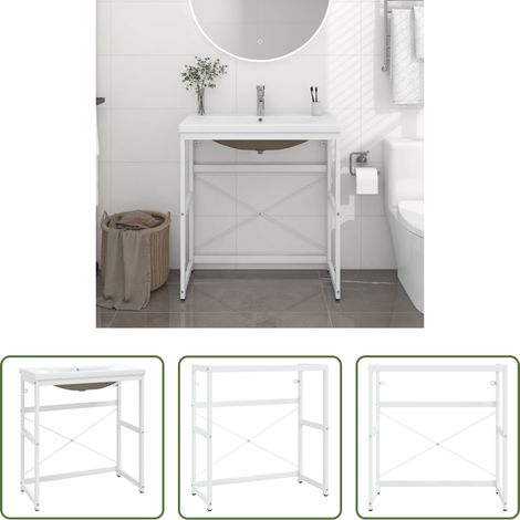 vidaXL Lavabo céramique - Cadre de lavabo de salle de bain vasque à encastrer Blanc Fer (1/5)