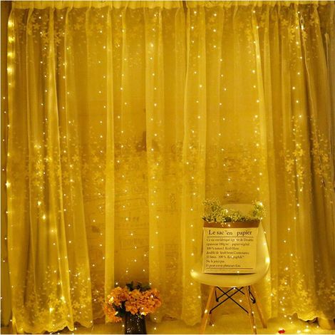 Rideau Lumineux 3X3m, Guirlandes Lumineuses 300LED Rideau Lumières, 8 Modes Scintillants Télécommande, Alimenté USB, pour Rideau de Fenêtre, Mariage, Fête, Noël, Sapin Noel