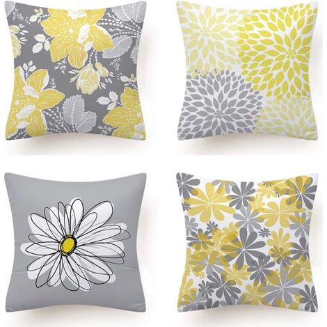 Lot de 4 Housse Coussin, Fleur Taie d'oreiller pour Canapé Maison Salon Chambre Décoration D'intérieur 45X45cm (Daisy - 45X45) (1/4)