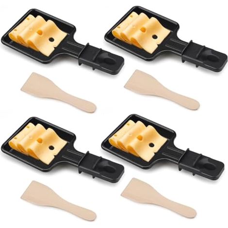 Mini Ensemble de 4 PoêLes à Raclette au Fromage, PoêLons CarréS, Avec 4 Spatules en Bois pour la Grille éLectrique Universelle, Adapté pour Griller du Fromage, des œufs (1/4)