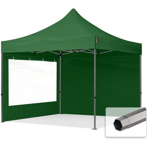 3x3 m Faltpavillon, PREMIUM Stahl 40mm, Seitenteile mit Panoramafenstern, dunkelgrün