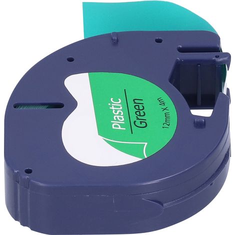 Ruban de remplacement pour machine DYMO LETRATAG, ruban d'étiquettes 12mm x 4m, texte noir sur fond vert, accessoire d'impression DIY, compatible modèle 91204. (1/5)