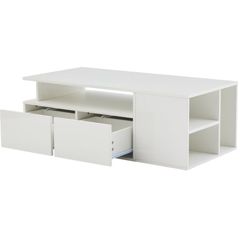 Tavolino da caffè bianco con LED 100 x 50 x 35 cm, 2 cassetti e ampio spazio contenitore (1/5)