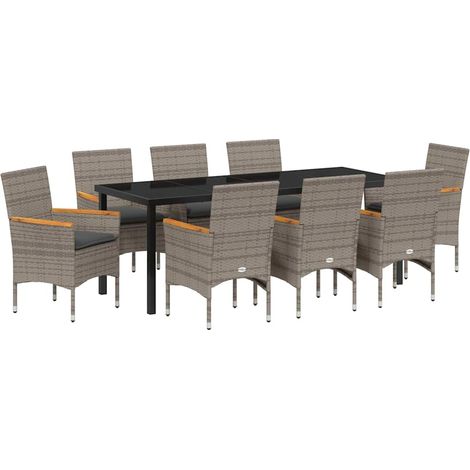 Maison Exclusive - Set da Pranzo per Giardino con cuscino 9 pcs Grigio polyrattan
