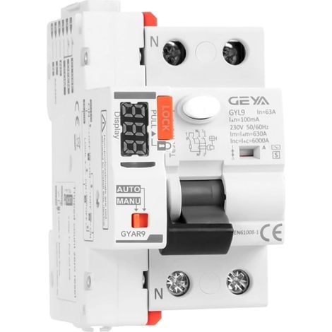 Disjoncteur Différentiel 40A 30mA, Interrupteur Différentiel Disjoncteur à Réenclenchement Automatique Disjoncteurs électriques avec écran d'affichage Numérique 2P 230VAC GYAR9-AC-G(A Type) (1/5)