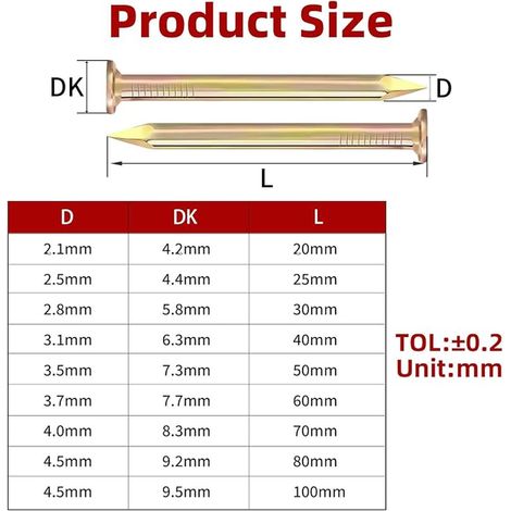 Chiodi in acciaio da 30mm per calcestruzzo, fissaggio di quadri, piccoli per pareti in calcestruzzo, legno, mattoni, decorazione murale, bricolage, cornici (1/3)