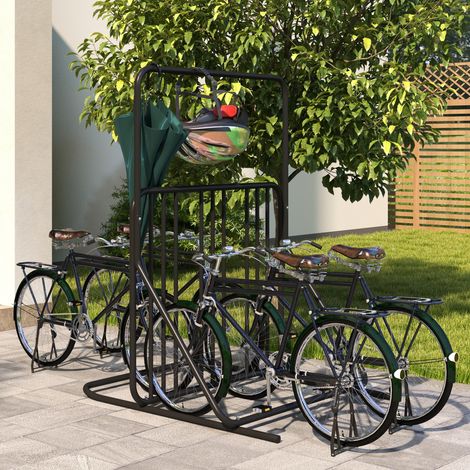 Support pour vélos double face, capacité jusqu'à 4 bicyclettes, résistant aux intempéries, cadre en acier noir, dimensions 102x92x130 cm
