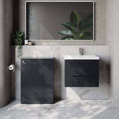 Napoli 390 Cento Gloss Grey 1200mm Wall Mounted 2 Drawer Vanity Unit and Toilet Suite with Glide Basin - 1200mm - Chrome 320mm HandleWithout Kingston Toilet Pan