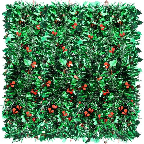 10M Guirlande de Noël à Baies Rouges, 9CM Largeur Guirlande Métallique Scintillante Guirlande Épaisse Brillante avec Baies Rouges et Feuilles Houx pour Noël Vacances Nouvel an Fête Décoration (1/5)