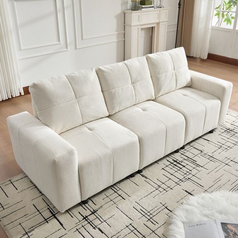 Canapé modulable 3 places, convertible en lit, profondeur d'assise généreuse jusqu'à 68 cm, réglable en profondeur, chenille, canapé droit,beige blanc (1/5)
