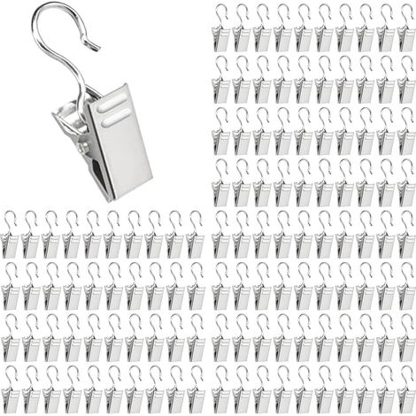 150 Pinces à Rideau avec Crochets en Métal  pour Suspension Rideau de Douche et Tissu  Fixation Cordes, Tringles (1/5)