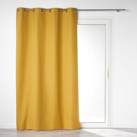 Homemaison – Rideau occultant 140x260cm en microfibre – Couleur jaune – Absorption acoustique et isolation thermique – 8 œillets en métal (1/5)