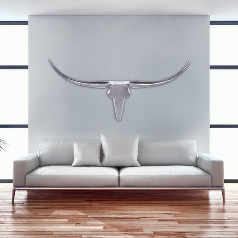 Objet déco bois de taureau 125x60 cm en aluminium poli (1/4)