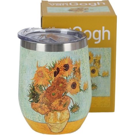 Tazza termica con girasoli e motivo Vincent Van Gogh in acciaio inossidabile