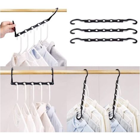 Cintres gain de place, lot de 10 cintres magiques, cintres gain de place pour vêtements - Noir (1/5)