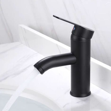1pc Basin Mixer Tap Stainless Steel Bathroom Faucet Cold and Hot Water Basin Mixer Black (1/2)